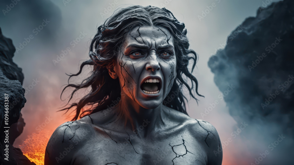 Ancient Sculpture - Woman, Cry, Fury, Marble, Stone, Cracks, Fire, Strength Ancient Sculpture - Woman, Cry, Fury, Marble, Stone, Cracks, Fire, Strength