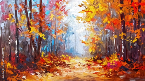 Oil painting an autumn colo...
