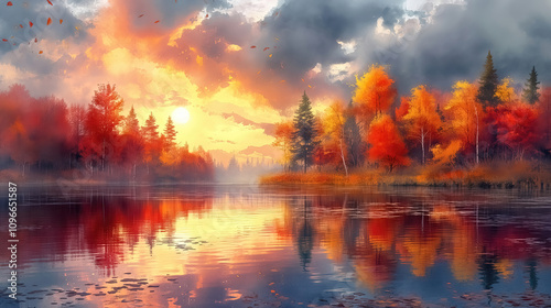 Oil painting an autumn colo...