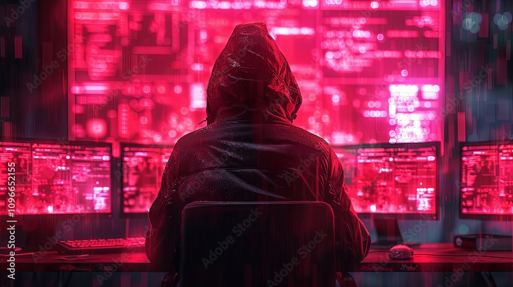 Professional monitoring a digital network, securing data from hackers Professional monitoring a digital network, securing data from hackers