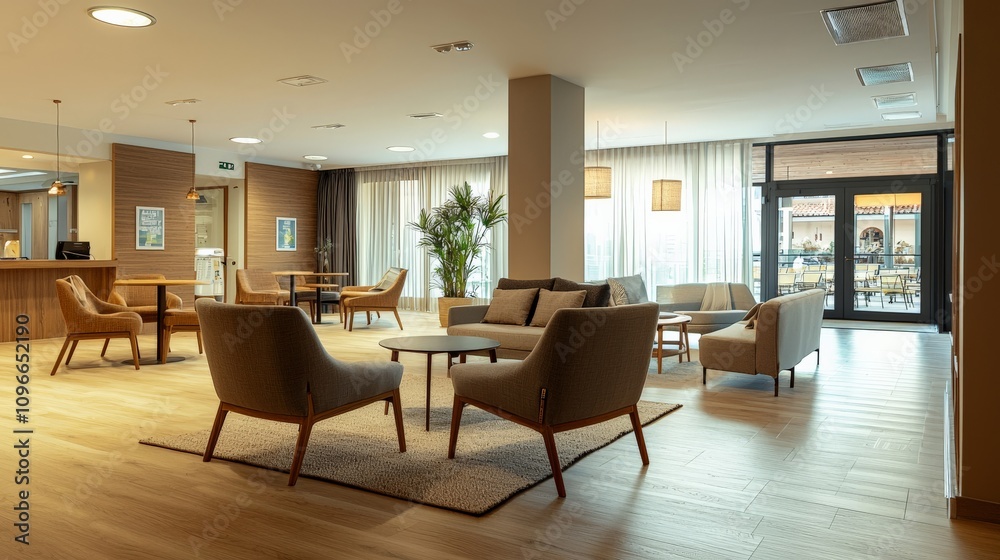 Comfortable interior for special needs with tailored accessibility features and a warm atmosphere Comfortable interior for special needs with tailored accessibility features and a warm atmosphere