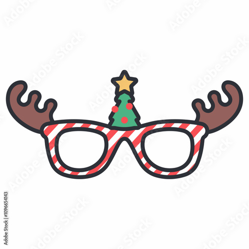 Christmas party glasses with reindeer antlers and tree vector cartoon illustration isolated on a white background.