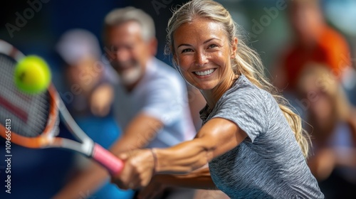 Senior Couple Playing Doubles Tennis on Well-Maintained Court