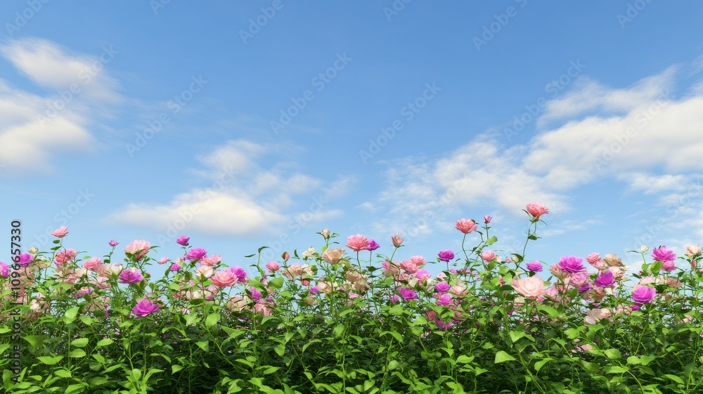 A Breathtaking Display of Pink and Purple Roses Under a Cloud-Kissed Sky A Breathtaking Display of Pink and Purple Roses Under a Cloud-Kissed Sky