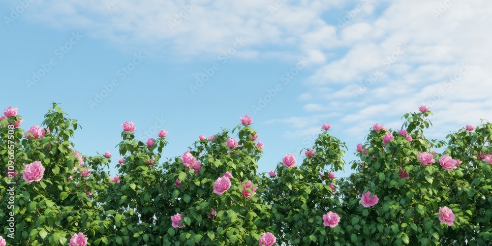 A Stunning Display of Pink Roses Under a Clear Sky A Stunning Display of Pink Roses Under a Clear Sky