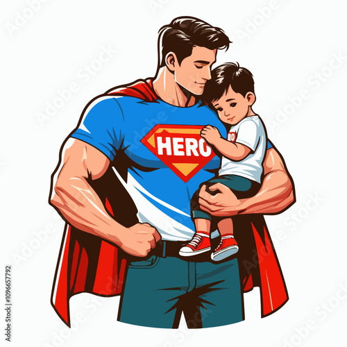 super dad and his son illustration