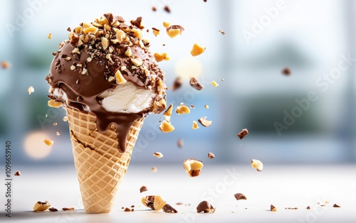 Chocolate Covered Ice Cream Cone with Chopped Nuts