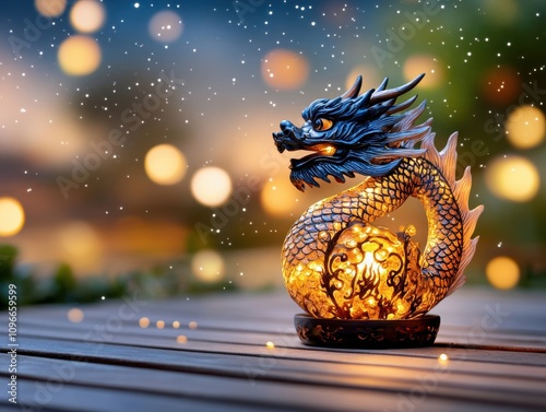 Glowing Dragon Lantern on a Wooden Surface