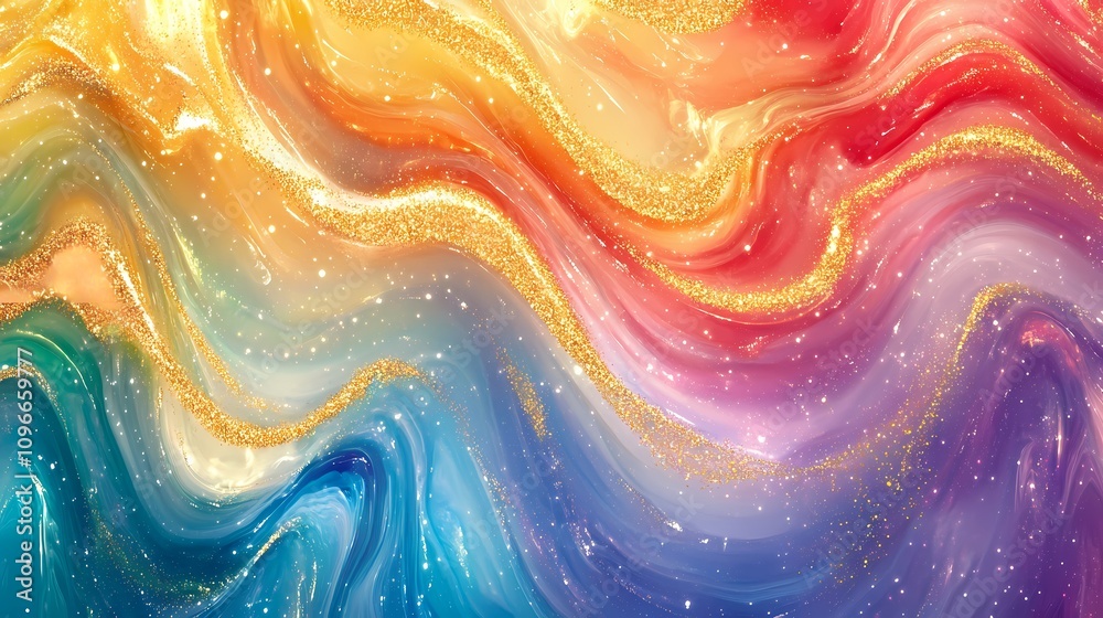 Rainbow gold foil swirling flowing paint liquid oil paint illustration poster background Rainbow gold foil swirling flowing paint liquid oil paint illustration poster background