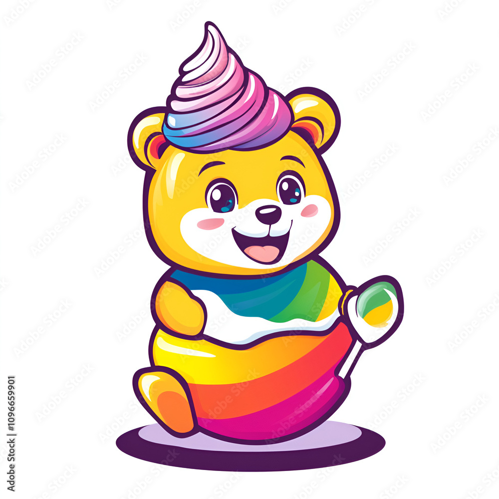 Fototapeta premium Colorful ice cream shop mascot design featuring a cheerful bear digital art vibrant environment fun concept for engagement