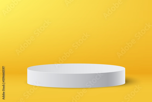 product display white podium stand pedestal on yellow background
