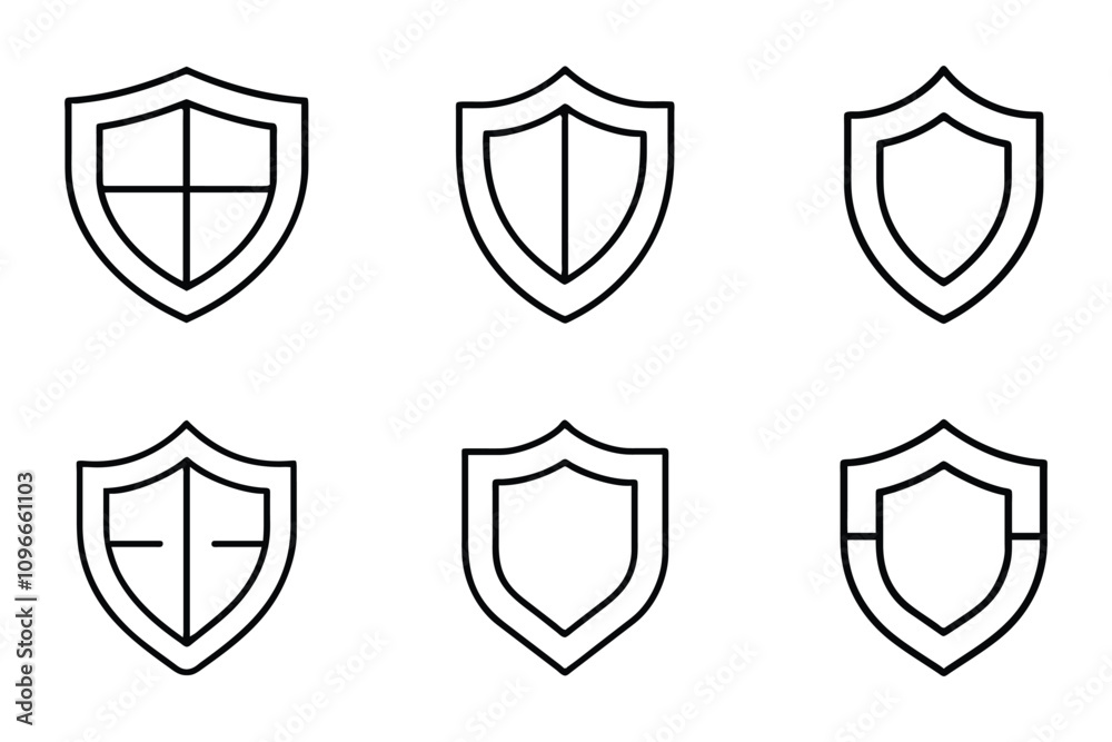 Shield outline silhouette icon set on white background Shield outline silhouette icon set on white background