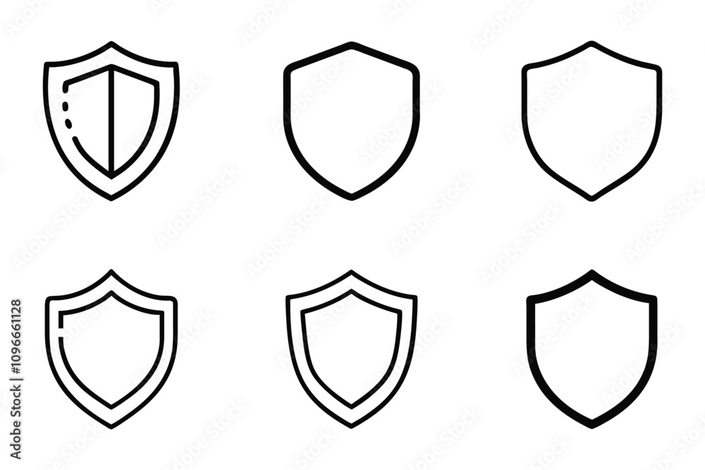Shield outline silhouette icon set on white background Shield outline silhouette icon set on white background