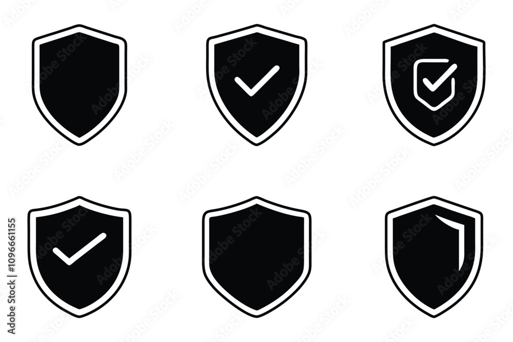 Shield outline silhouette icon set on white background Shield outline silhouette icon set on white background