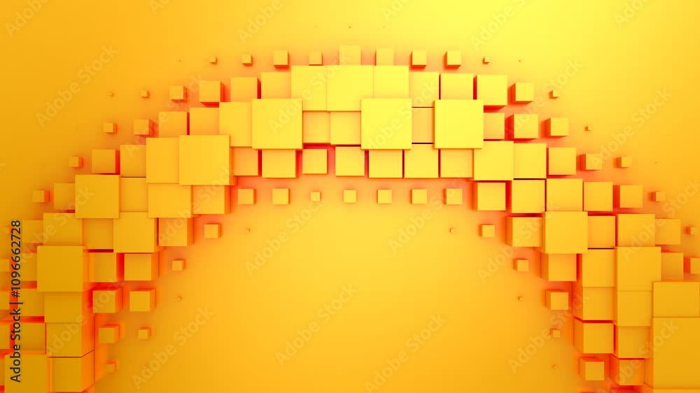Cubes Form a Wave. Abstract motion, two color, 3d rendering, 4k resolution
