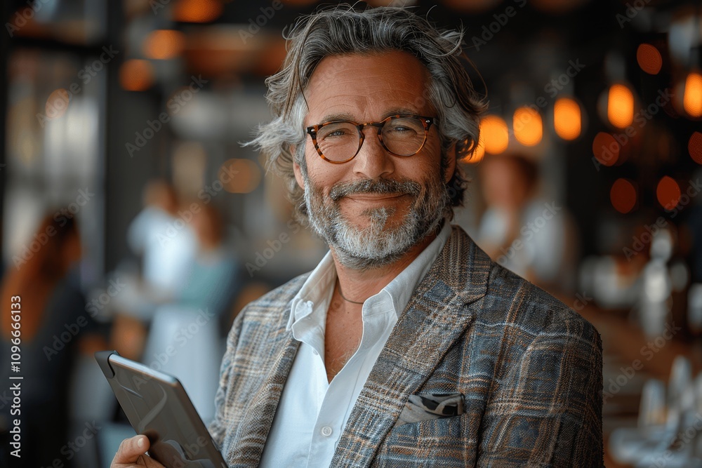 Confident Senior Businessman CEO Using Digital Tablet in Modern Office Terrace Smiling Happy Professional Executive in Suit with Eyeglasses Confident Senior Businessman CEO Using Digital Tablet in Modern Office Terrace Smiling Happy Professional Executive in Suit with Eyeglasses