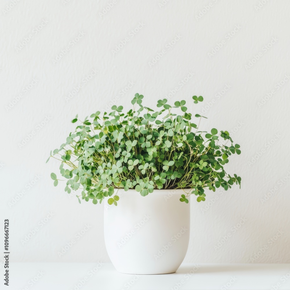 Fototapeta premium vased clover plants on a white desk