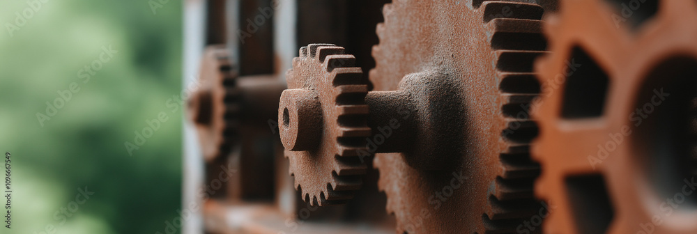 Close-up of rusty metal gears in an industrial setting, emphasizing the organic textures and mechanical design, symbolizing industry and time passage. Close-up of rusty metal gears in an industrial setting, emphasizing the organic textures and mechanical design, symbolizing industry and time passage.
