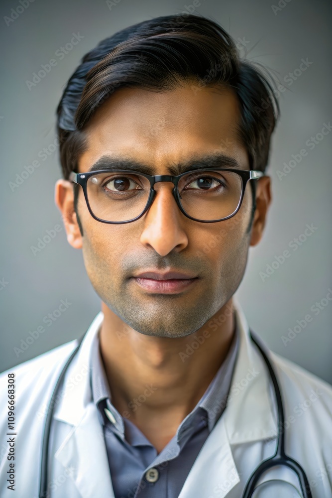 South Asian Male Doctor in Professional Attire With Stethoscope at Clinic. Generative AI South Asian Male Doctor in Professional Attire With Stethoscope at Clinic. Generative AI