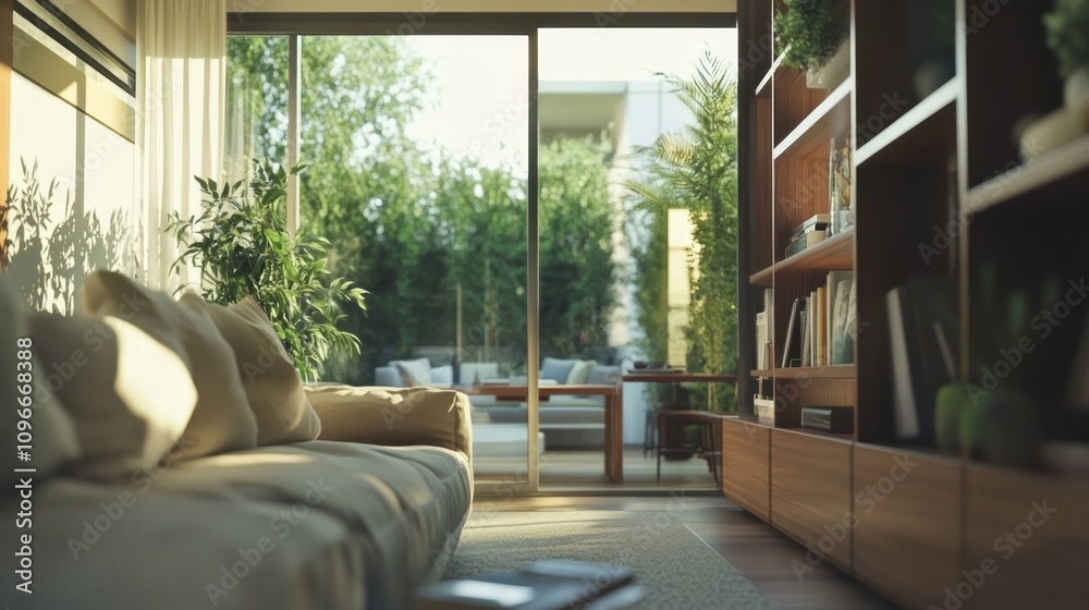 Modern living room with green plants and natural light streaming through skylights
Modern living room with green plants and natural light streaming through skylights