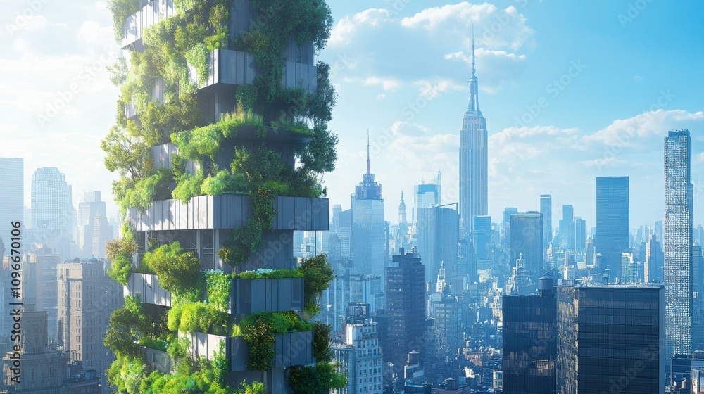 Obraz premium Innovative ecofriendly skyscraper designs transform urban skyline global architecture sustainable living nature-friendly concept