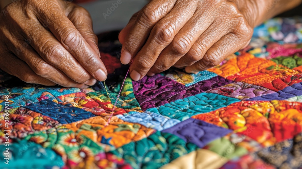 Unique Handmade Quilt Stitching by Skilled Artisan with Colorful Patterns Unique Handmade Quilt Stitching by Skilled Artisan with Colorful Patterns