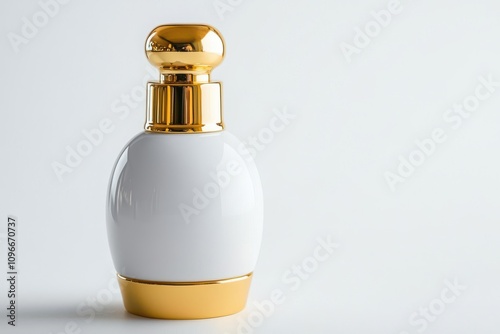 Elegant White Bottle with Gold Top for Perfume Packaging Display