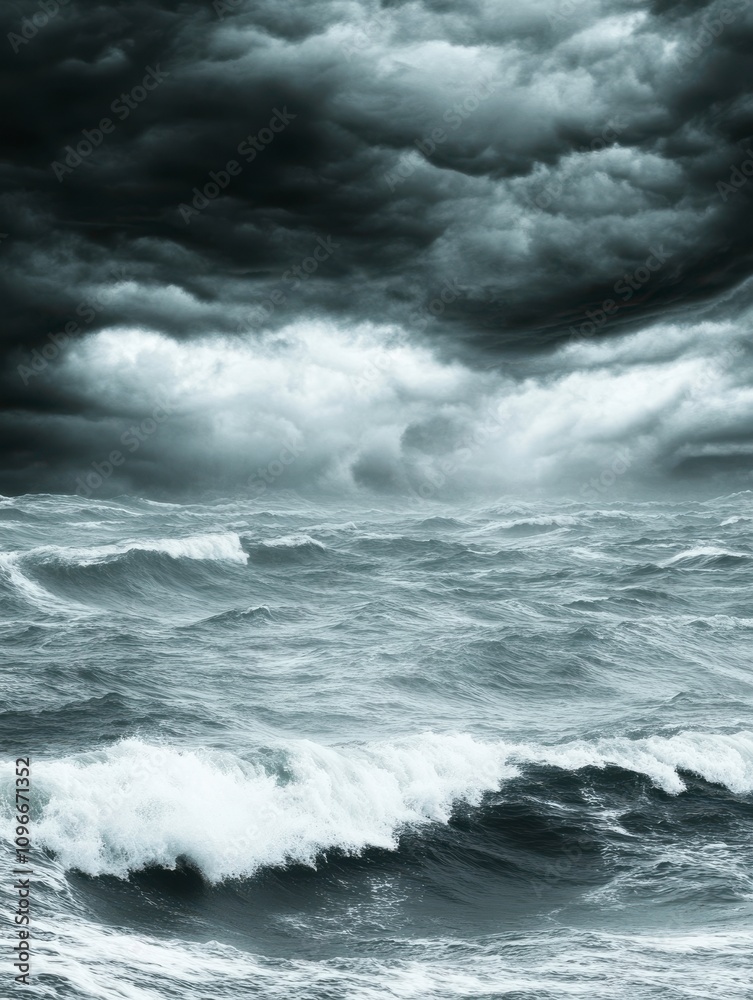 Stormy Ocean Waves Under Dark Clouds: A Dramatic Seascape Stormy Ocean Waves Under Dark Clouds: A Dramatic Seascape