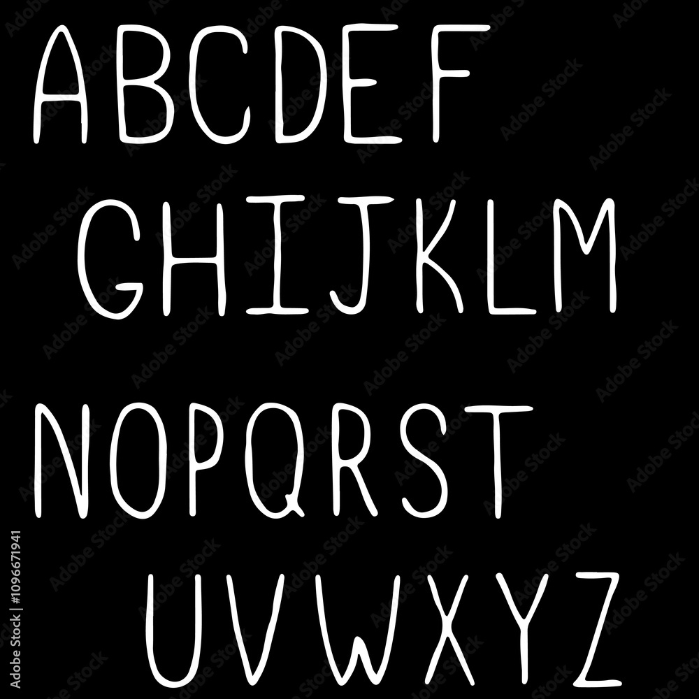 drawn alphabet in capital English letters in white on a black background drawn alphabet in capital English letters in white on a black background