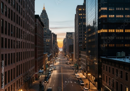 Crowded city road photo, in sunset, long exposure photography