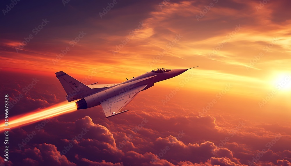 A fighter jet soaring through clouds at sunset, showcasing speed and aerial prowess. A fighter jet soaring through clouds at sunset, showcasing speed and aerial prowess.