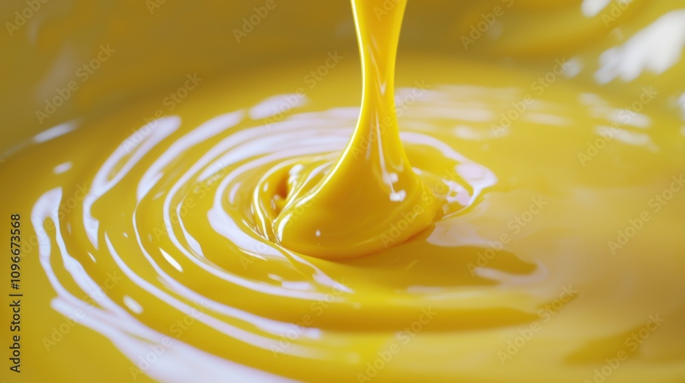 Vibrant Yellow Paint Being Mixed in a Container with Smooth Texture Vibrant Yellow Paint Being Mixed in a Container with Smooth Texture