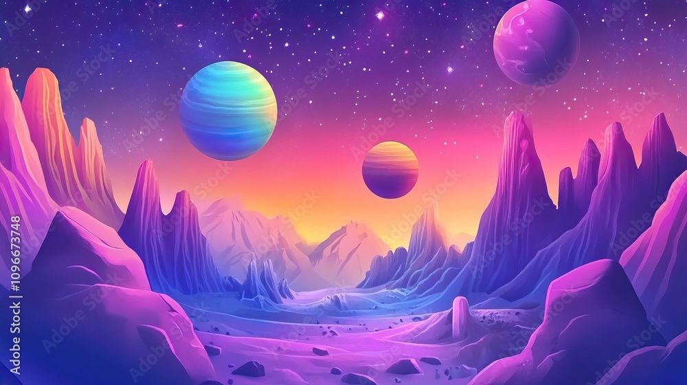 Vibrant cosmic landscapes featuring planets and colorful nebulae. Space Background for Wallpaper. AI generated image Vibrant cosmic landscapes featuring planets and colorful nebulae. Space Background for Wallpaper. AI generated image