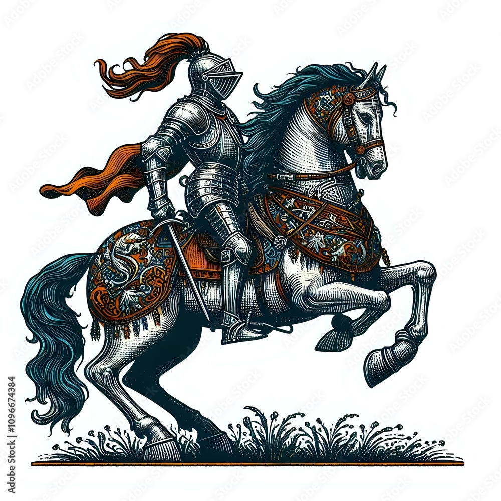 Knight in Shining Armor on a Decorated Steed Knight in Shining Armor on a Decorated Steed