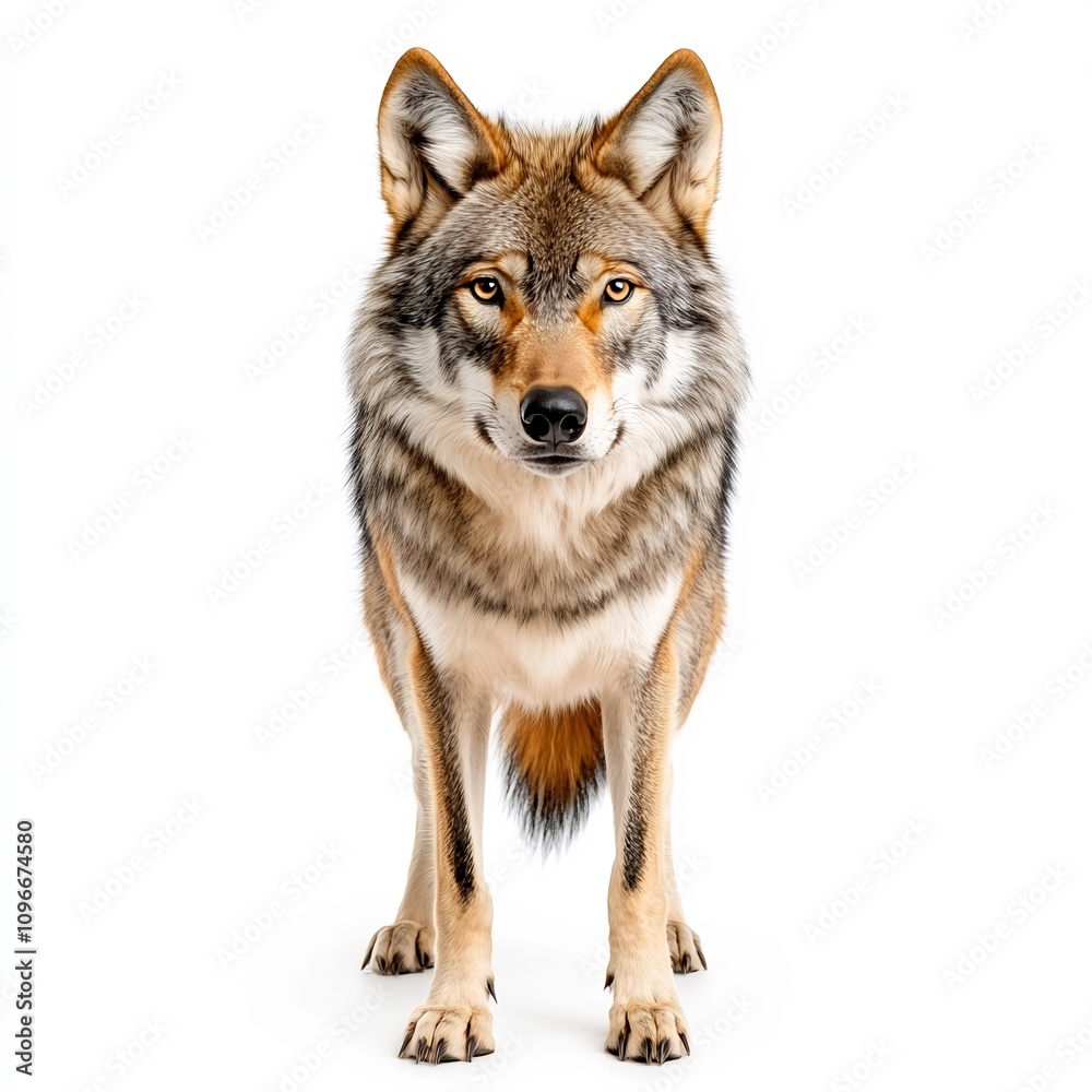 Powerful and Majestic Wolf Portrait in Detail on White Background Powerful and Majestic Wolf Portrait in Detail on White Background
