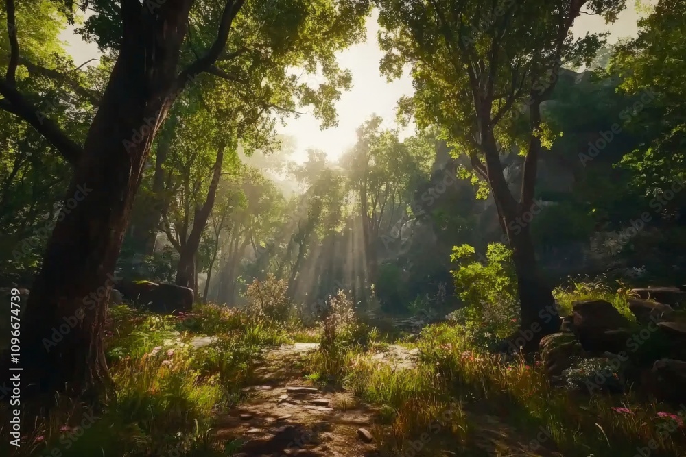 Sunlit Forest Pathway: A Serene Woodland Escape Sunlit Forest Pathway: A Serene Woodland Escape