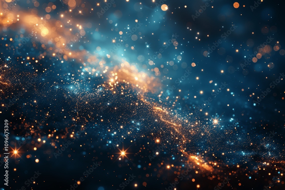 Obraz premium Magical Abstract Blue Green Background with Gold Glitters and Sparkles