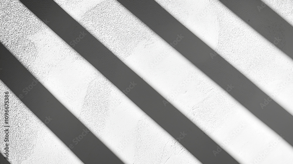 Sunlight casts diagonal shadows on a white textured wall, creating a minimalist and abstract pattern that plays with light and shadow contrasts. Sunlight casts diagonal shadows on a white textured wall, creating a minimalist and abstract pattern that plays with light and shadow contrasts.