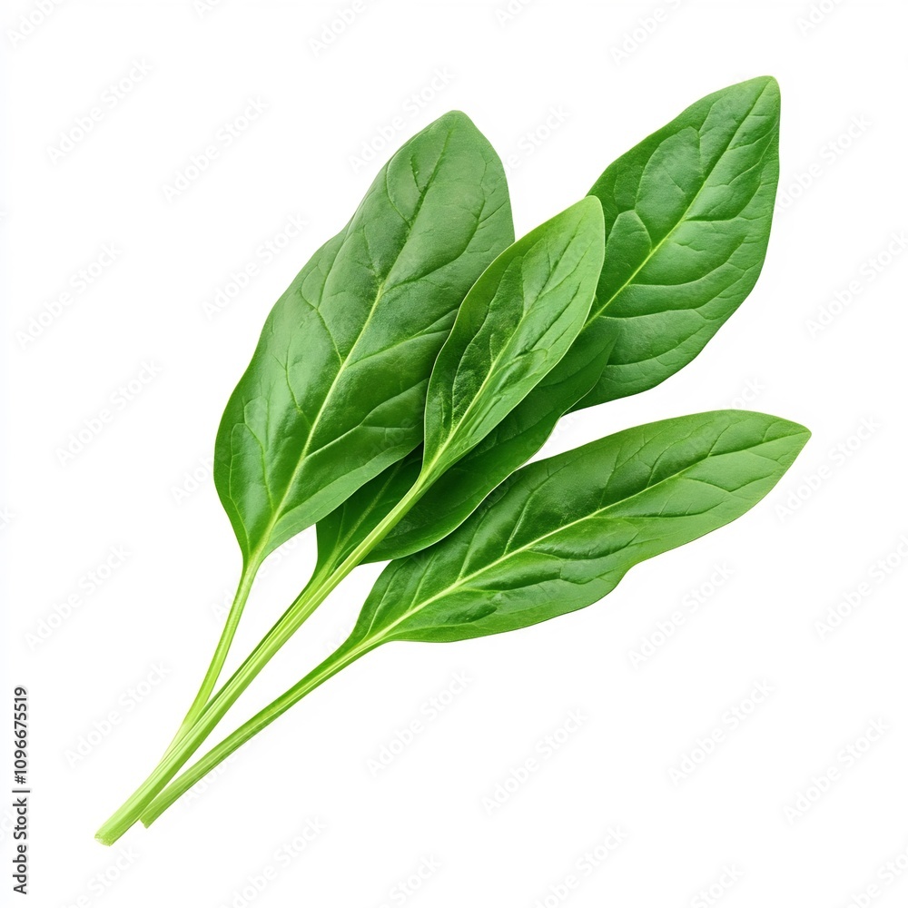 Macro Shot of Fresh Green Spinach Leaves on White Background Macro Shot of Fresh Green Spinach Leaves on White Background
