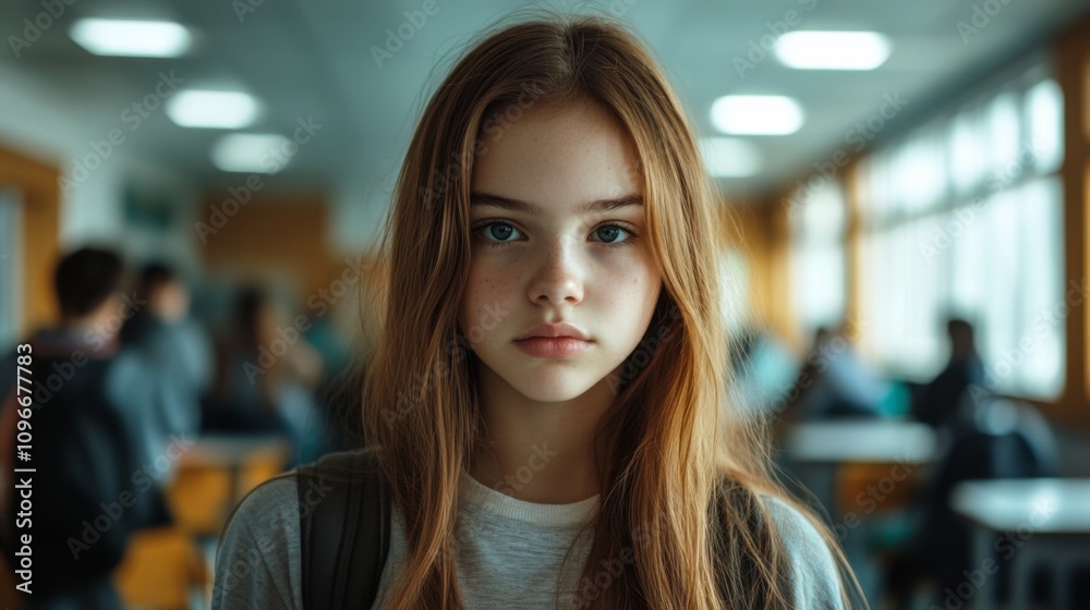 Teen girl looking at camera in school Teen girl looking at camera in school
