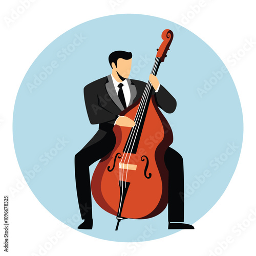 Musician Playing a Double Bass in a Cartoon Style