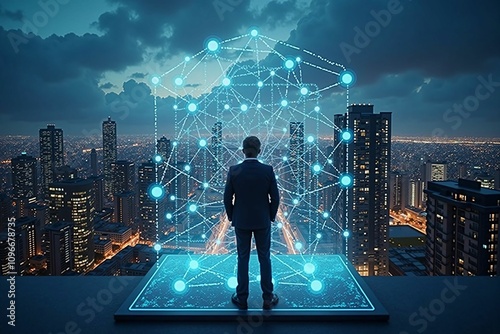 Business Leader Standing on the Edge of a Connected Smart City of Tomorrow