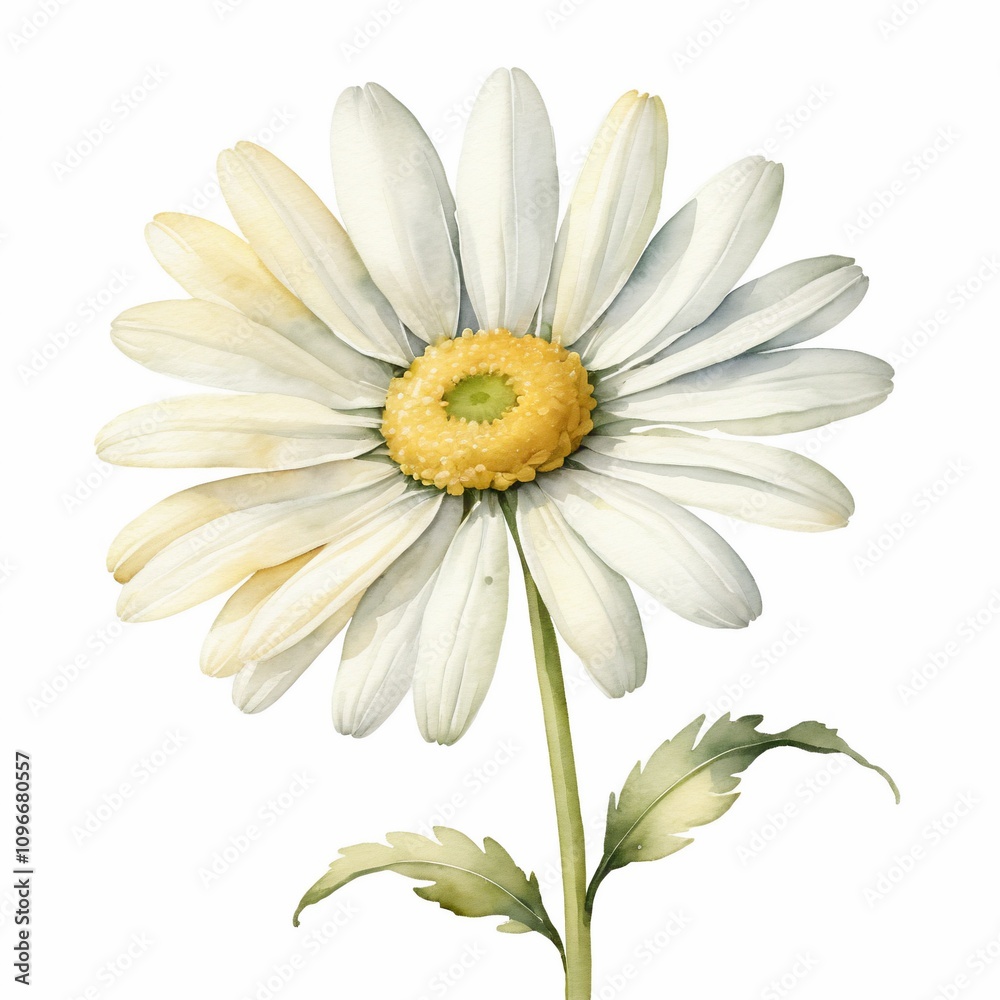 Fototapeta premium Watercolor Daisy Flower Botanical Illustration White Flower Floral Design Spring Bloom Nature Plants