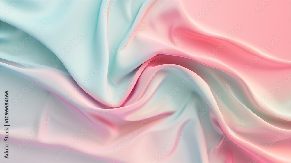Fototapeta premium Dreamy Pastel Drape: A soft and flowing fabric, draped in a gentle embrace of pastel pink and blue hues. The fabric's delicate folds and ripples, evoking a sense of tranquility and ethereal beauty.