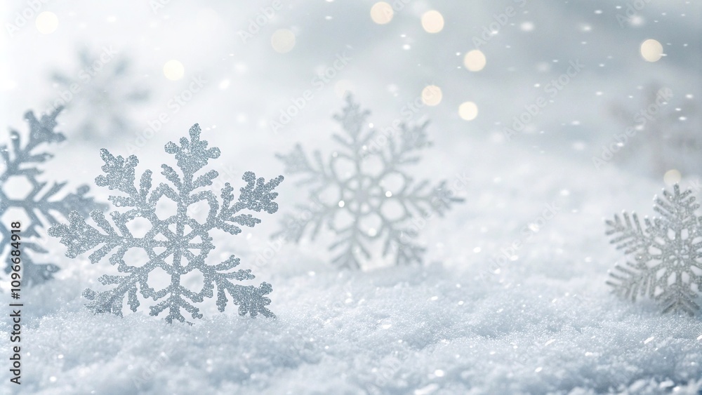 Delicate snowflake patterns on a soft white Christmas background, winter scenery, frosty beauty, christmas magic, festive decor, holiday patterns