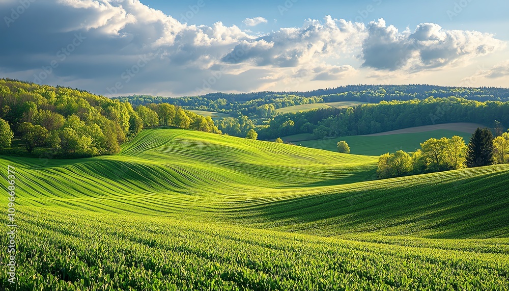 Fototapeta premium Vibrant green cabbage field in a peaceful rural landscape, creating a picturesque scene of serenity and agricultural beauty