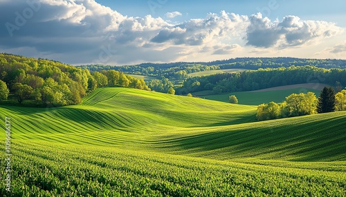 Vibrant green cabbage field in a peaceful rural landscape, creating a picturesque scene of serenity and agricultural beauty photo