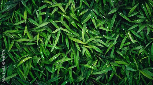 Bright green grass with morning dew, fresh and natural, vibrant tones