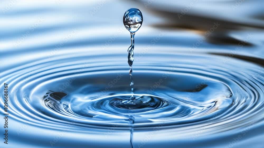 Water droplet creates ripples on calm surface during tranquil moment in nature Water droplet creates ripples on calm surface during tranquil moment in nature