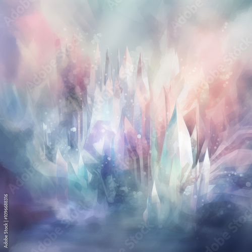 watercolour crystals glowing in soft pastel hues